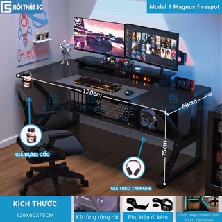 Bàn làm việc, bàn gaming kích thước lớn khung sắt hộp 20x40mm, sơn tĩnh điện, kèm giá sách sơn tĩnh điện chịu lực cao