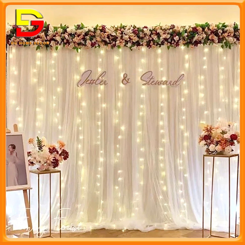 Phông Rèm Trang Trí Vải 2 Lớp (Nhúng+ Lưới) Cao 2m Màu Trắng Decor Sinh Nhật Sự Kiện DG-590