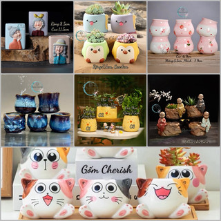 [Nhiều Mẫu] Combo full set chậu trồng cây cảnh, sen đá, xương rồng