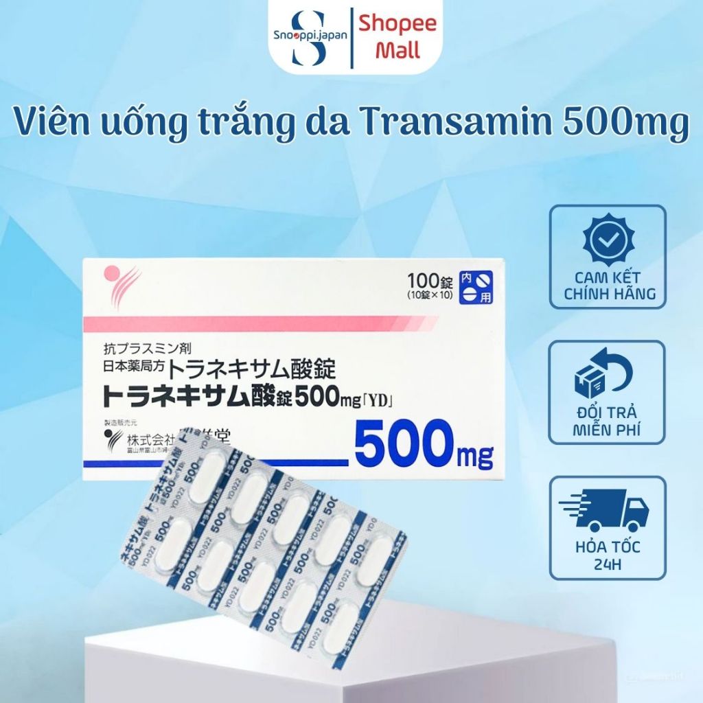 Viên uống trắng da, mờ thâm nám Transamin 500mg Nhật Bản - Hộp 100 viên