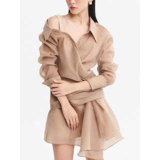 Must have_caramel off-shoulder mini shirt-dress