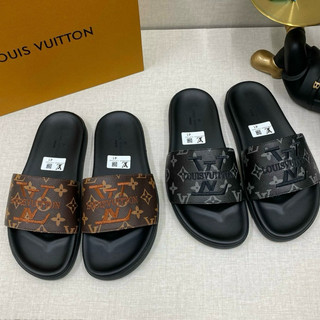 Dép lê nam quai ngang Eo Vì dệt quai da vân monogram thêu chữ đế khắc logo cao cấp