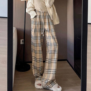 Quần ống rộng kẻ BBR dây rút nam nữ thời trang Quần ống suông caro nâu dài size S M L XL đi học đi chơi cute T65G HUDU
