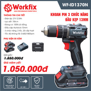Máy khoan pin 13mm workfix wf-id1370n lực siết 70n.m autolock không chổi than - chân pin makita