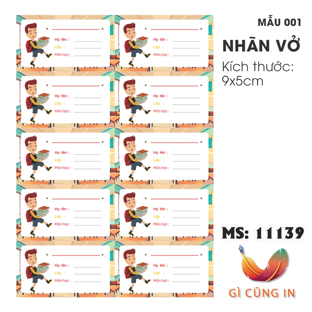 Combo 20 Nhãn vở - Nhãn dán vở - Nhãn dán sách - Nhãn dán tập - Nhãn tên