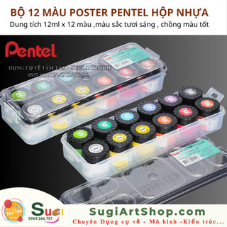 Bộ Màu Poster Pentel 12 màu x 12ml (Hộp nhựa)