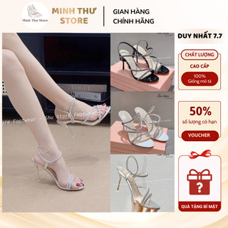 Dép cao gót nữ Minh Thư thời trang mũi tròn quai đính đá xoàn lấp lánh,giày cao gót nữ gót nhọn 9cm đi chơi đi tiệc-L260