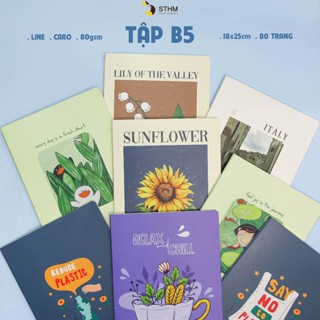 Tập vở học sinh khổ B5, Ruột kẻ ngang, caro 80 trang, giấy kem 80gsm chống lem chống thấm tốt