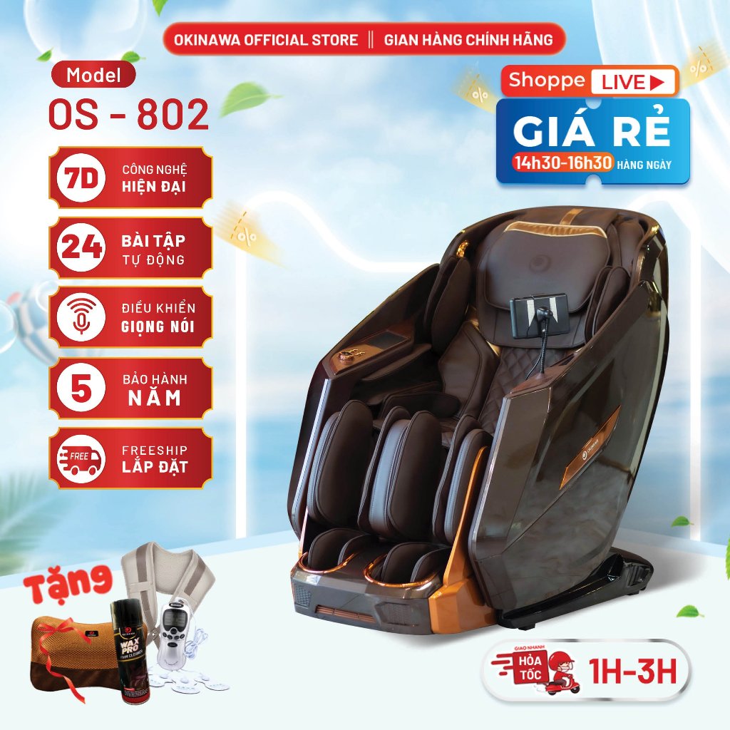 [CHÍNH HÃNG] [FREESHIP + QUÀ TẶNG  ] Ghế massage toàn thân cao cấp Okinawa S- 802 cao cấp