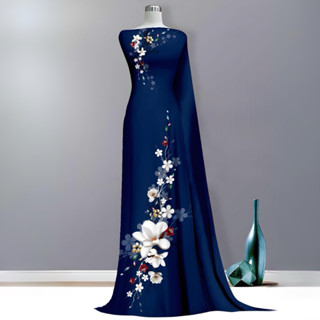 Vải May May Áo Dài Hoạ Tiết Hoa Sứ Trắng, In 3D Trên Nền Lụa Hồng Anh