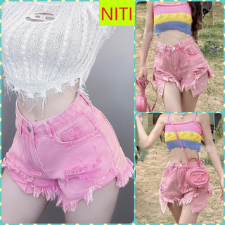 Quần short jean đùi nữ lưng cao xẻ lai rách cào đùi lộ túi màu hồng cực mát mẻ siêu hot hit