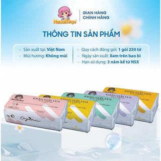 Combo 05 gói khăn giấy rút cao cấp Hannah-Seyo Organic 250 tờ, mềm mịn, nhiều màu sắc