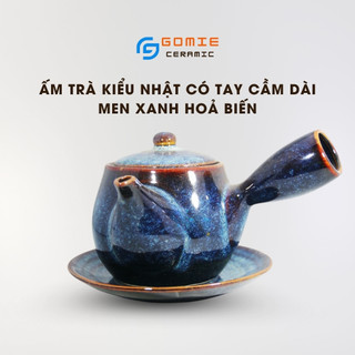 Ấm Trà Kiểu Nhật Men xanh hỏa biến - Ấm trà có tay cầm dài men hỏa biến - Gốm sứ cao cấp Bát Tràng