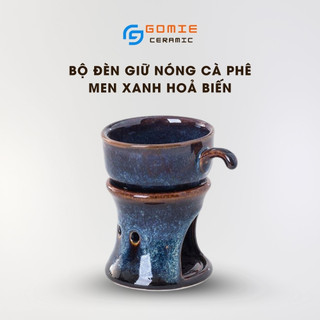 Bộ Đèn Giữ nóng Cà Phê - Bộ Đèn Đốt Tinh Dầu Men Xanh Hoả Biến -  Gốm Sứ Unika Bát Tràng