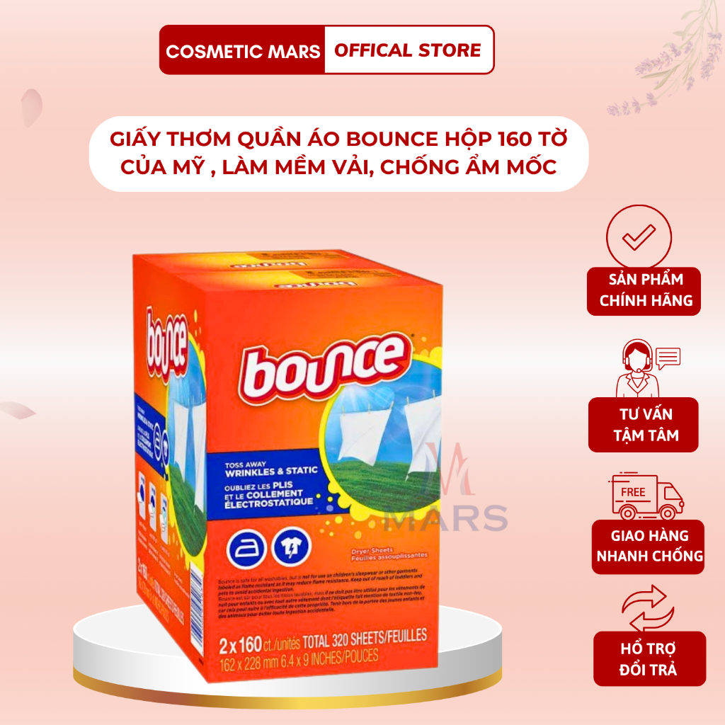 Giấy thơm quần áo Bounce hộp 160 tờ của Mỹ, giấy làm thơm quần áo - CosmeticMars
