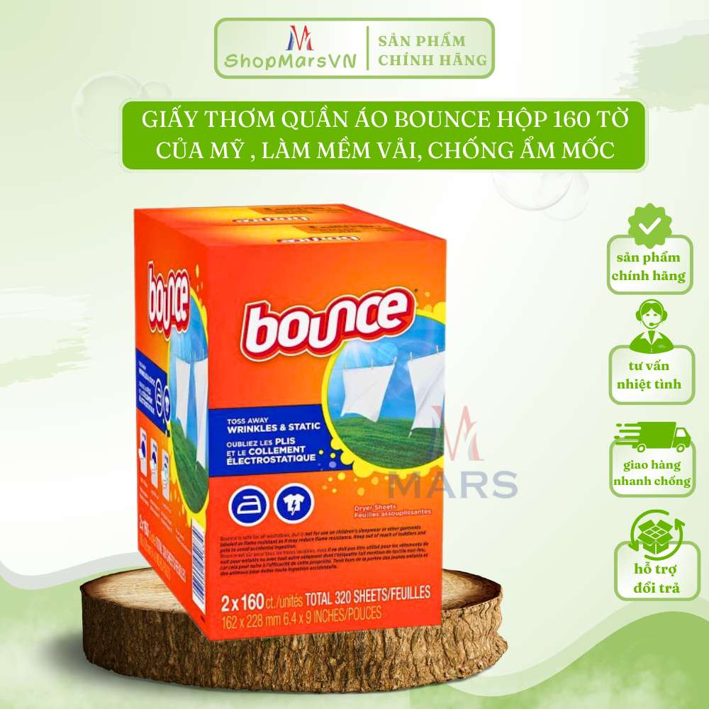 Giấy thơm quần áo Bounce hộp 160 tờ của Mỹ, giấy làm thơm quần áo - ShopMarsVN