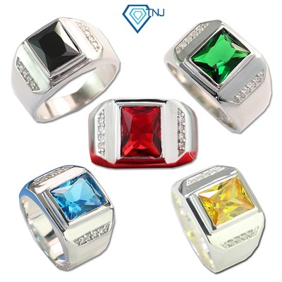 Nhẫn bạc nam đính đá nhiều màu sắc sang trọng, thanh lịch, cao cấp NNA0047 - Trang Sức TNJ