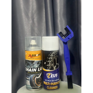 Combom dưỡng sên assert chain lube 400ml, rửa sên zeus chain cleaner 400ml tặng kèm chà sên 3d