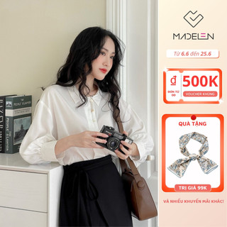 Áo sơ mi cổ đức nữ dáng tay bồng madelen