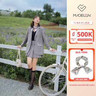 Set áo long sleeve blazer và chân váy pleated grey MADELEN