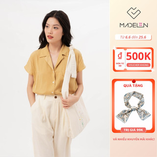 Áo sơ mi cổ 2 ve ngắn tay tay cánh dơi trơn màu basic MADELEN