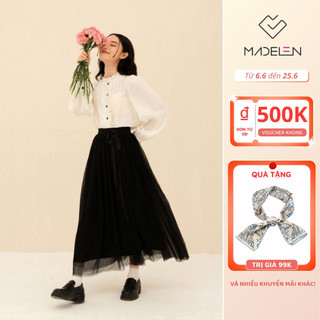 Chân váy voan cạp chun dáng dài mix nơ buộc MADELEN