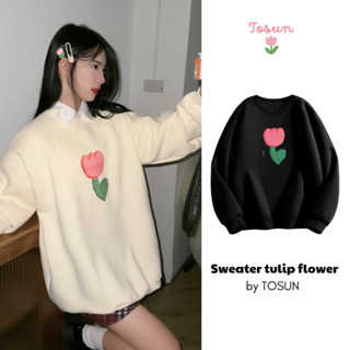  Áo Sweater TOSUN Họa Tiết Hoa Tulip Chât Nỉ Bông Form Rộng Tay Bồng S03 