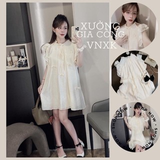 Đầm nữ vai tay bèo nơ gài dáng suông
