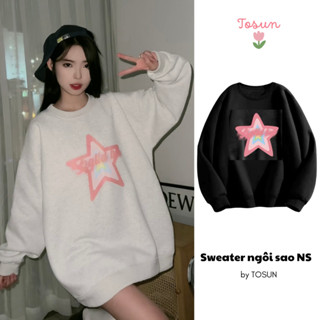  Áo Sweater Nỉ Bông TOSUN  Họa Tiết Ngôi Sao Ngũ Sắc Form Rộng Tay Bồng Unisex S12 
