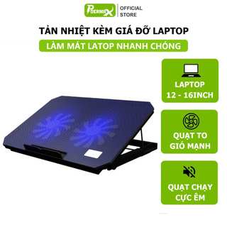 Quạt tản nhiệt laptop Poermaxsmarttech S200C, đế tản nhiệt 2 quạt làm mát hiệu quả, không gây ồn