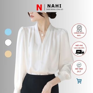 Áo sơ mi lụa cao cấp cổ v nahi.vn a01 kiểu mới nhất 2023