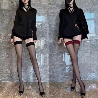 Tất lưới dài qua gối trong suốt viền đen đỏ gợi cảm cho nữ