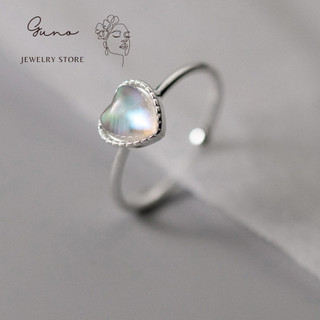 Nhẫn trái tim bạc 925 đá mặt trăng moonstone _gunojewelry