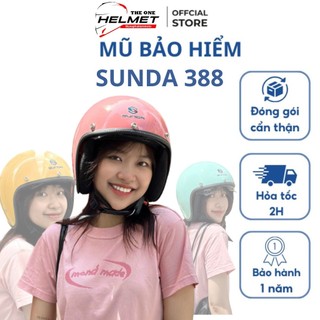 Mũ 3/4 kính dấu sunda 388 màu trắng bóng+ sữa