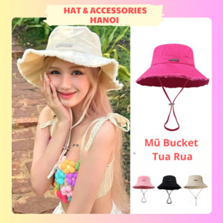 Mũ bucket tua rua viền rách nữ đi biển jacquemus hot trend có dây điều chỉnh đẹp thời trang