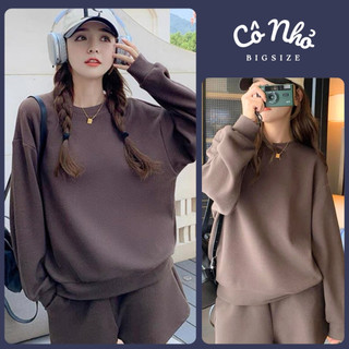 Set bộ áo hoodie quần đùi bigsize chất tăm nỉ cao cấp mềm mịn áo tay dài bo tay quần chữ A ống rộng lưng co giản - SET80