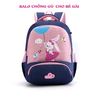 Balo chống gù cho bé gái Rabit vải canvas siêu nhẹ có 3 ngăn chưa riêng biệt phù hợp bé mầm non, lớp 1