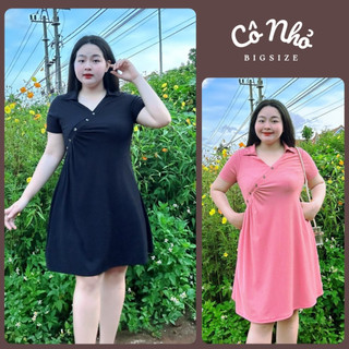 Đầm polo nữ bigsize cổ bẻ tay ngắn dáng dài ngang gối có nút xinh xắn chất vải gân tăm co giãn sang trọng xinh xắn G219