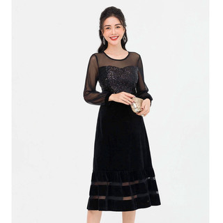 Đầm dạ hội she's back nhung nhún gấu s63l20q050