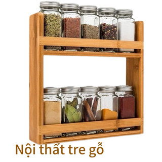 Kệ đựng gia vị,giá gia vị treo tường 2 tầng gỗ tre tiện dụng