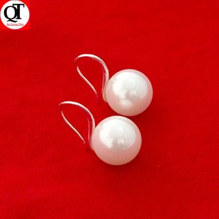 Bông tai nữ ngọc nhân tạo màu trắng đeo sát tai 100% chất liệu bạc thật Bạc Quang Thản - QTBT2(TRẮNG)