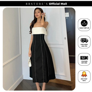  Đầm Xòe Hai Dây Dự Tiệc Phối Bảng Ngực Trắng Sang Trọng BBSTORE'S -D2277