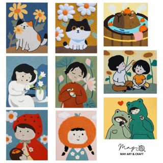 Set tranh thêu len nổi khung gỗ Punch Needle Tiệm tạp hóa nhà May nhiều mẫu dễ thương (có video hướng dẫn)