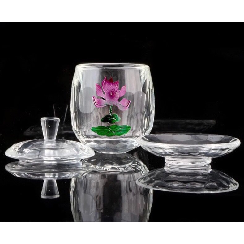 Ly Thủy Tinh Pha Lê Hoa Sen Thờ Cúng Cao Cấp - Ly Cốc Nước Thờ Cúng