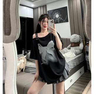 Áo phông trễ vai xích nơ xám ảnh chụp thật