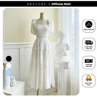  BBSTORE'S Đầm Maxi Tay Phồng Nhún Thun Bèo Tầng Thời Trang Đi Biển Cực Xinh -D2027