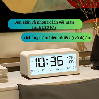 Đồng hồ led để bàn báo thức GOHANTO màn hình LCD cao cấp đo nhiệt độ và độ ẩm trang trí phòng đẹp