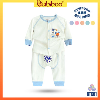 Quần áo sơ sinh dài tay BABIBOO bộ sơ sinh cotton 4 chiều mềm, mịn mát BTK01