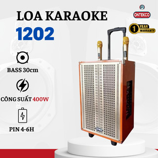 Bộ loa karaoke không dây ONTEKCO 1202 tặng 2 micro kiểu dáng sang trọng bass 30cm micro không dây