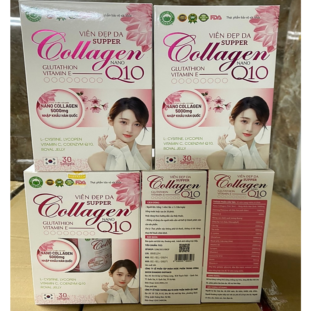 Combo 2 hộp Viên Uống Trắng sáng Đẹp Da Collagen Glutathione Nano Q10 GiúpTrắng Sáng Da, Giảm Thâm Nám, Sạm Da,Tàn nhang